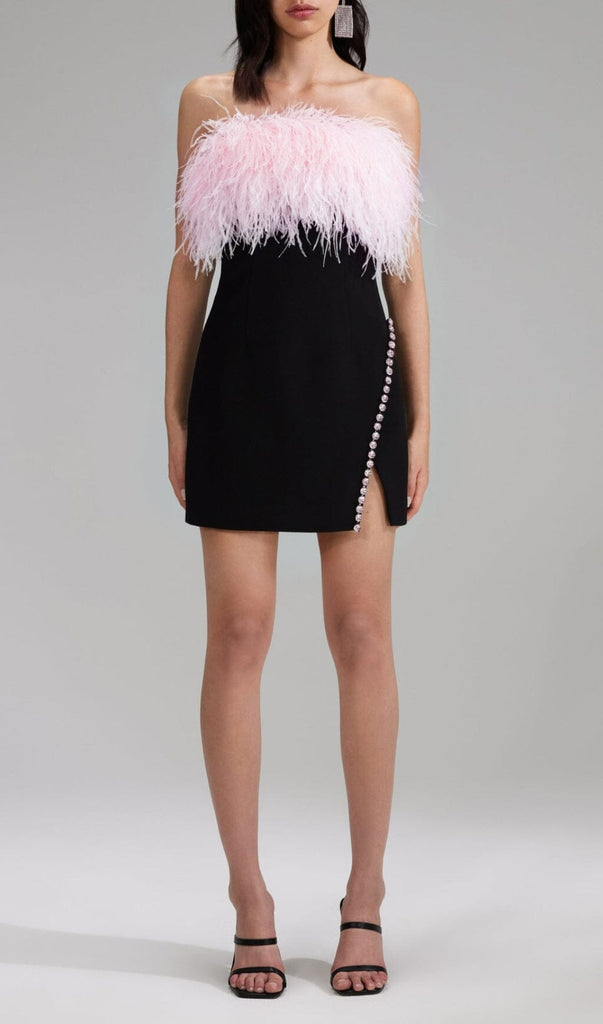 BANDAGE FEATHER CRYSTAL MINI DRESS IN BLACK styleofcb 