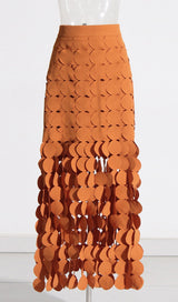 CIRCLE CUTOUT FRINGE SKIRT IN ORANGE