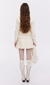 LONG SLEEVE SUIT PLEATED SKIRT IN BEIGE