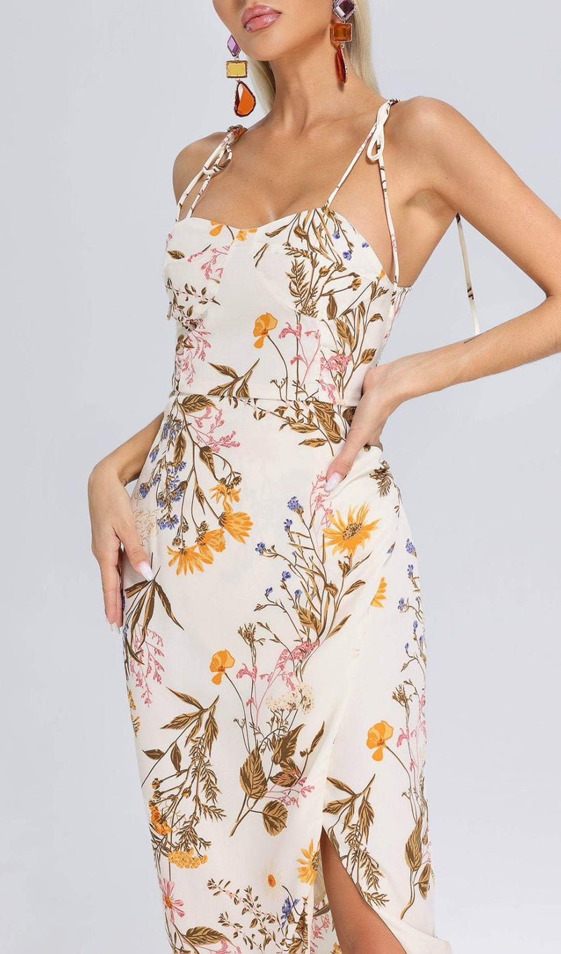 STRAPPY FLORAL PRINTED MIDI DRESS