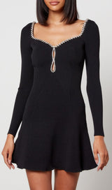 Crystal-Embellished Ribbed-Knit Mini Dress