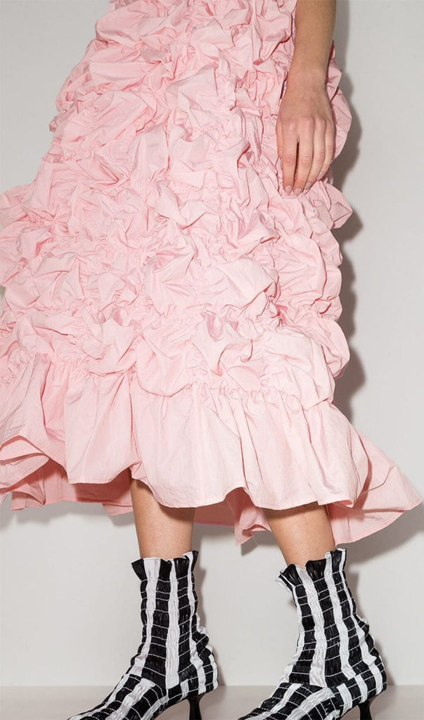 FOLDING RUFFLED MIDI DRESS IN PINK DRESS styleofcb 