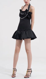 DIAMOND HALTERNECK MINI DRESS IN BLACK