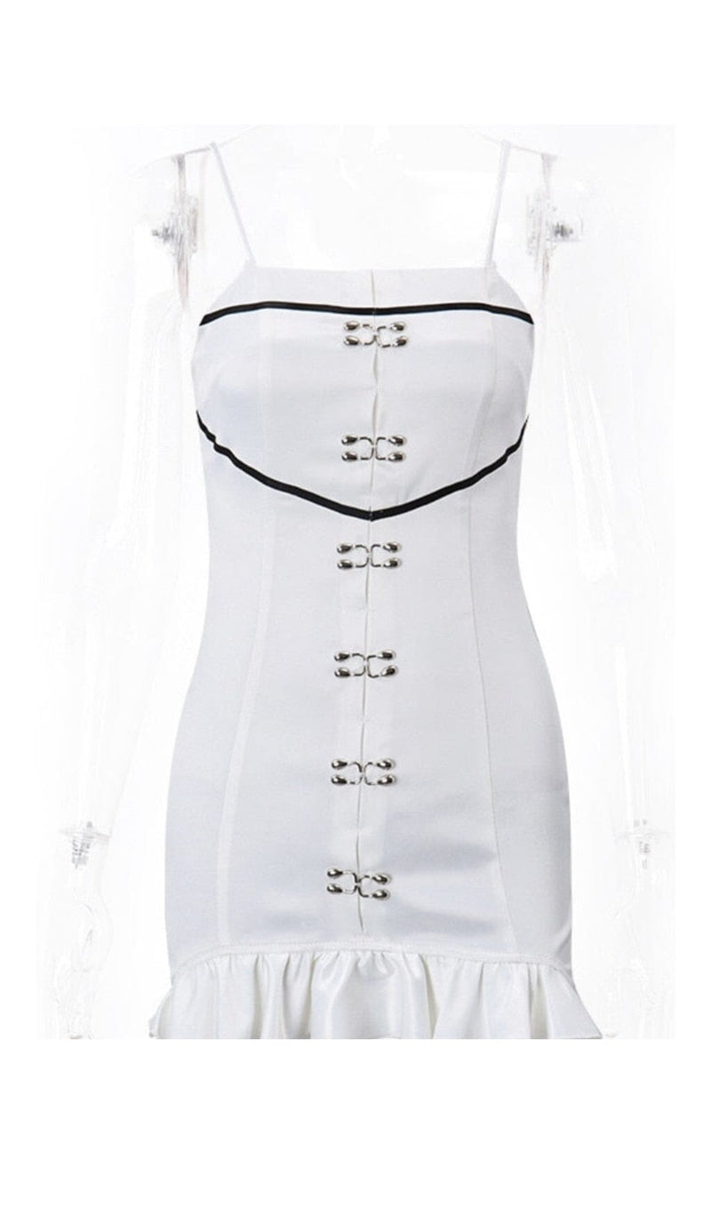 STRAP RUFFLES MINI DRESS IN WHITE