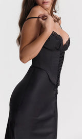 BLACK SATIN SLIP DRESS styleofcb 