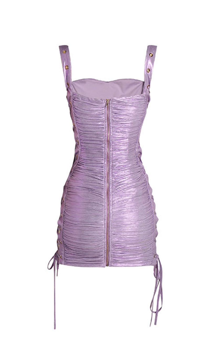 POPPY PURPLE LACE UP BANDAGE MINI DRESS