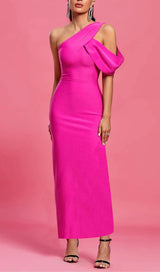 PINK ONE SHOULDER ASYMMETRICAL HEM DRESS