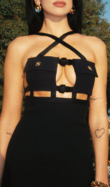 BLACK BUSTIER CUT OUT BANDAGE GOWN