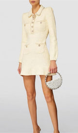 EMBELLISHED SEQUINED BOUCLÉ-KNIT MINI DRESS