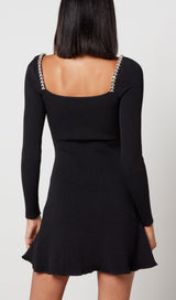 Crystal-Embellished Ribbed-Knit Mini Dress