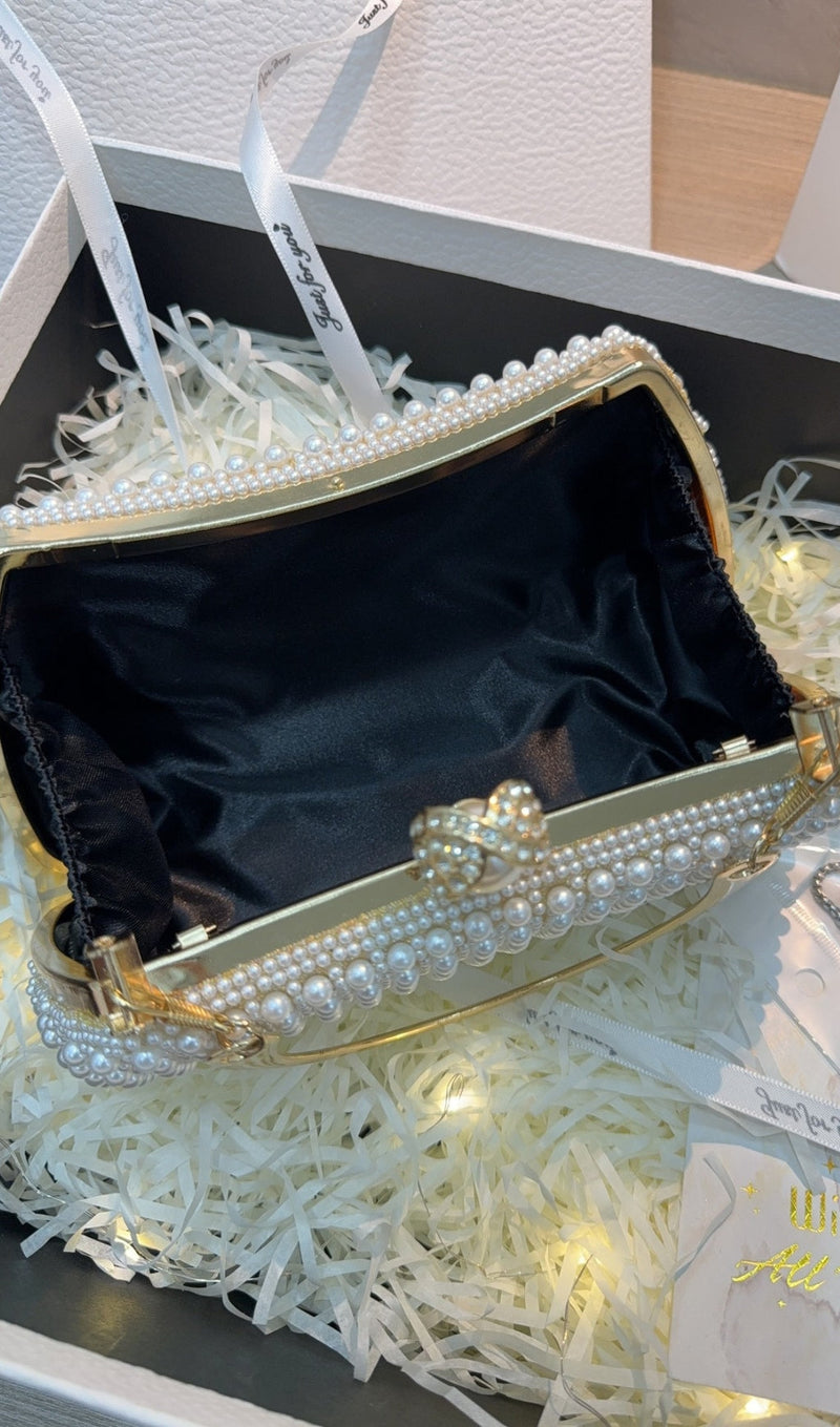 RHINESTONE PEARL BEADED CLUTCH