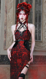 JACQUARD QIPAO ROMANTIC GOTH THIGH-HIGH SLIT DRESS