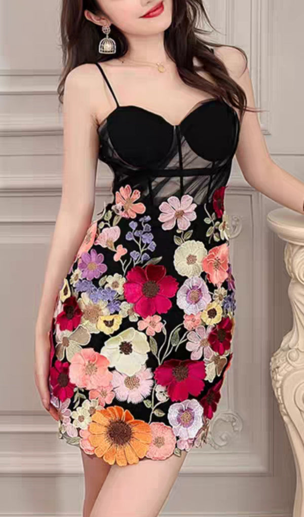 SEXY FLORAL SUSPENDER MINI DRESS