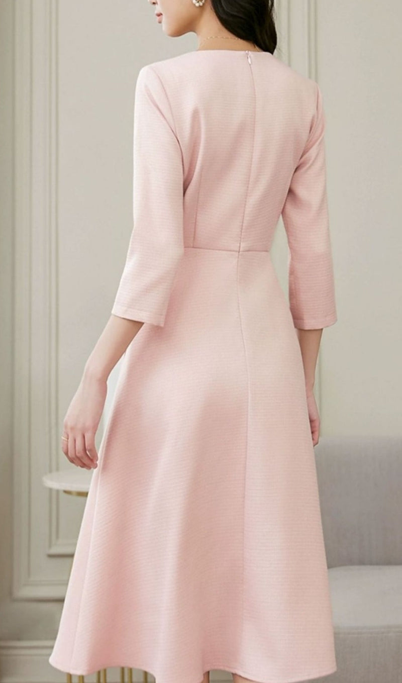 ELEGANT PINK LONG SLEEVE MIDI DRESS