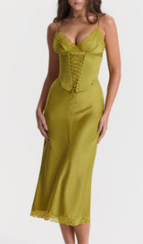 CHARTREUSE SATIN SLIP DRESS styleofcb 