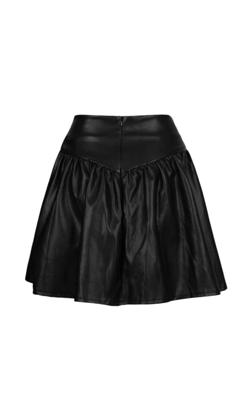 BLACK STITCHING LEATHER MINI SKIRT