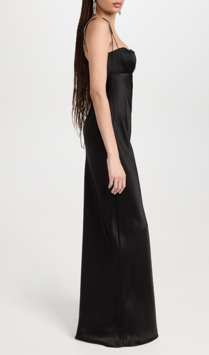 BLACK TULIP SATIN MAXI DRESS