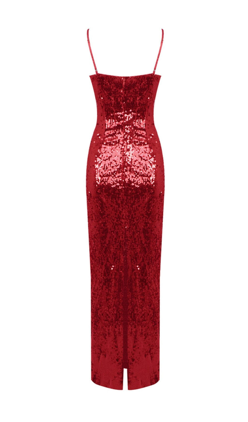 RED STRAPPY FLOWER SEQUIN SLIP MAXI DRESS sis label 