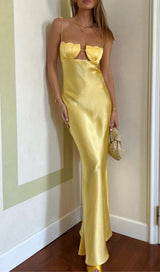 YELLOW TULIP SATIN MAXI DRESS