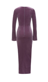 PURPLE THIN TRUMPET LONG-SLEEVED SLIM SLIT DRESS