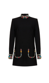 BLACK BEAD-EMBROIDERED MINI DRESS