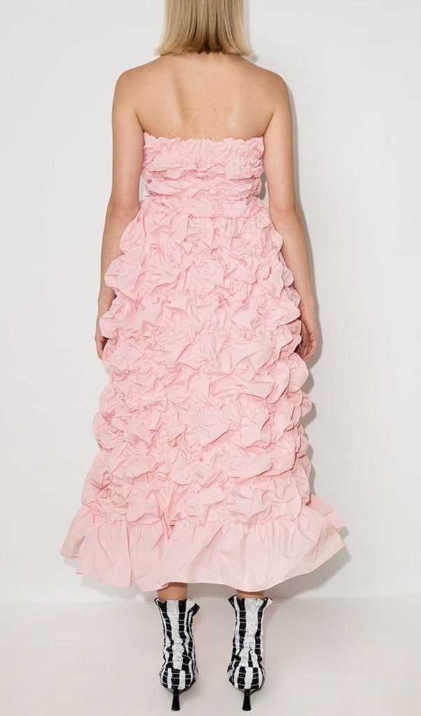 FOLDING RUFFLED MIDI DRESS IN PINK DRESS styleofcb 