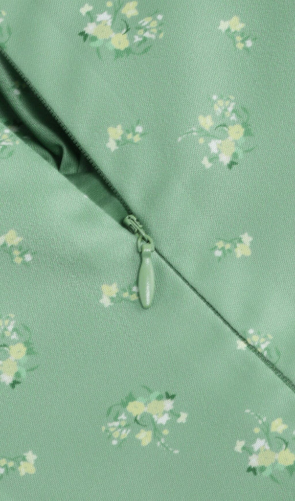 VINTAGE FLORAL PUFF SLEEVE MIDI DRESS IN GREEN styleofcb 