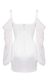 WHITE CORSET DRESS WITH BLOUSON SLEEVES