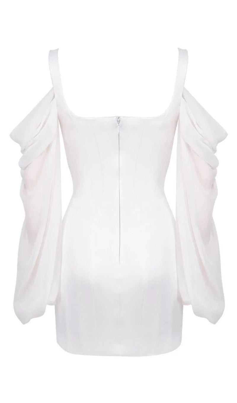 WHITE CORSET DRESS WITH BLOUSON SLEEVES