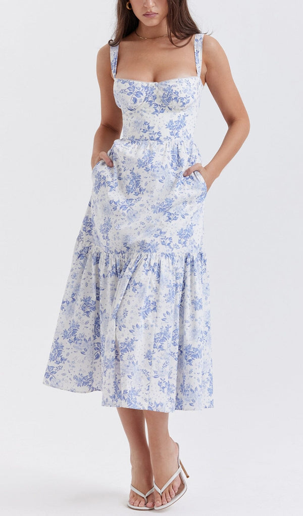 BLUE PRINT MIDI SUNDRESS styleofcb 