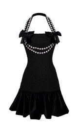 DIAMOND HALTERNECK MINI DRESS IN BLACK