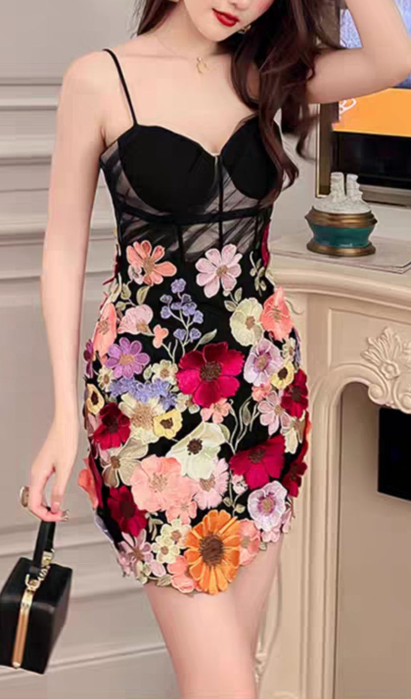 SEXY FLORAL SUSPENDER MINI DRESS