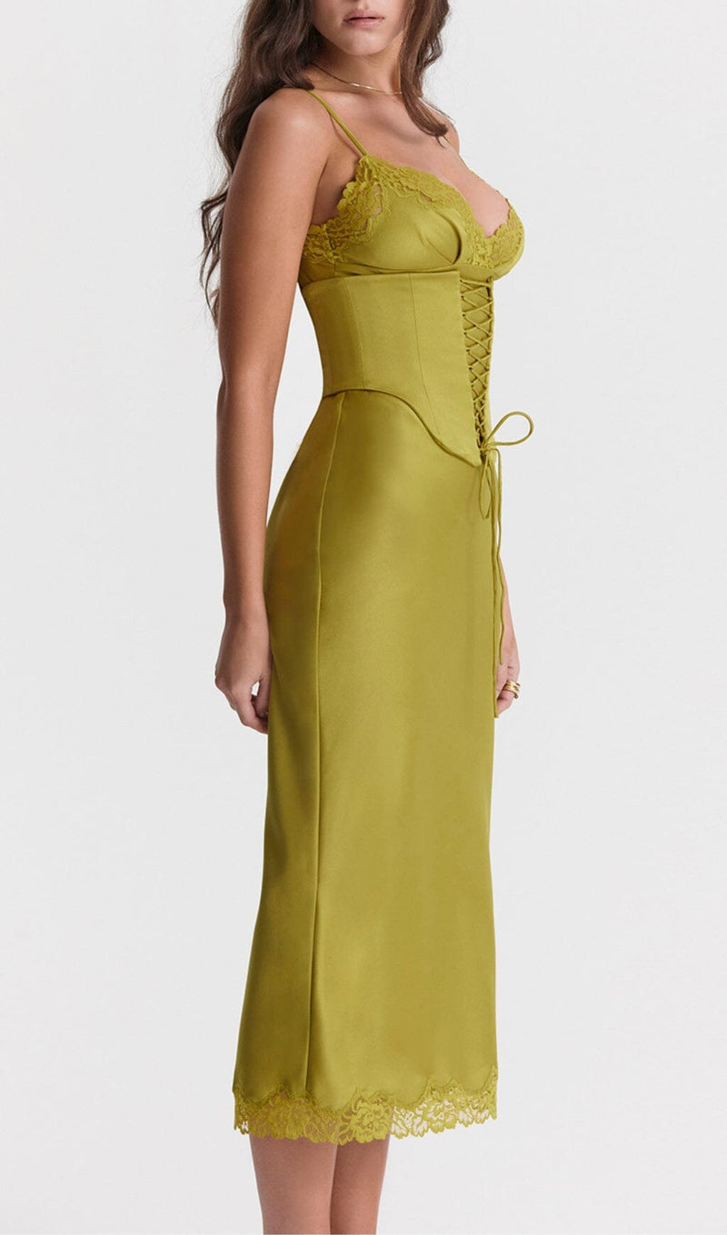 CHARTREUSE SATIN SLIP DRESS styleofcb 