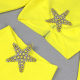 YELLOW BEADED STARFISH DIAMOND LONG SLEEVE HIGH WAISTED SPLIT SKIRT