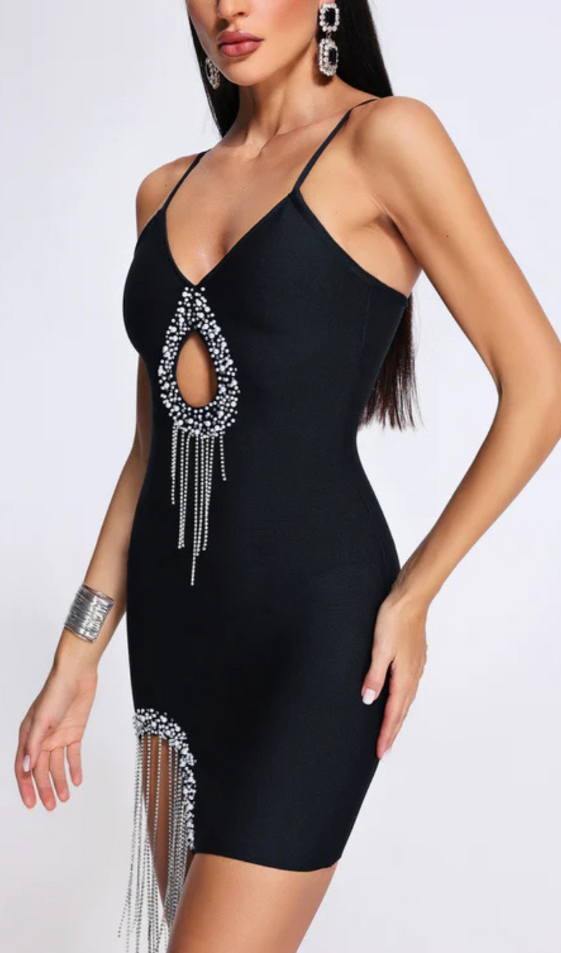 BLACK DIAMOND EMBELLISHED BANDGE MINI DRESS