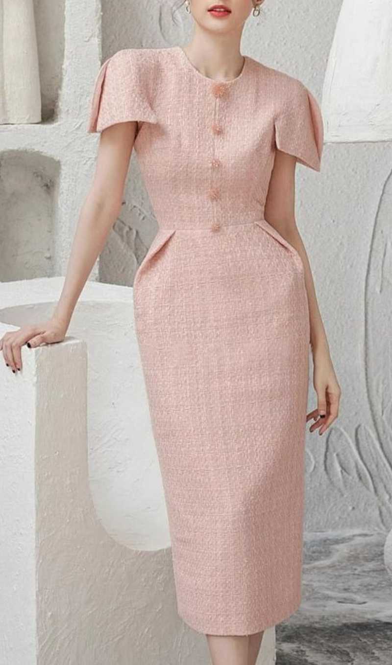 PINK TWEEDS BODYCON MIDI DRESS