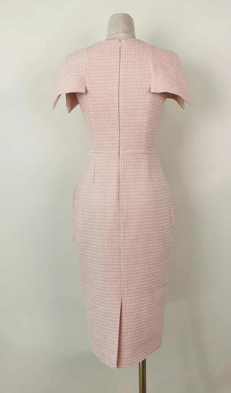 PINK TWEEDS BODYCON MIDI DRESS