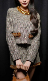 BEAD EMBELLISHED TWEED SINGLE-BREASTED COAT SUIT