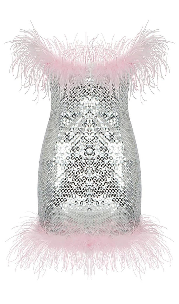 STRAP SILVER SEQUIN FEATHER MINI DRESS Dresses styleofcb 