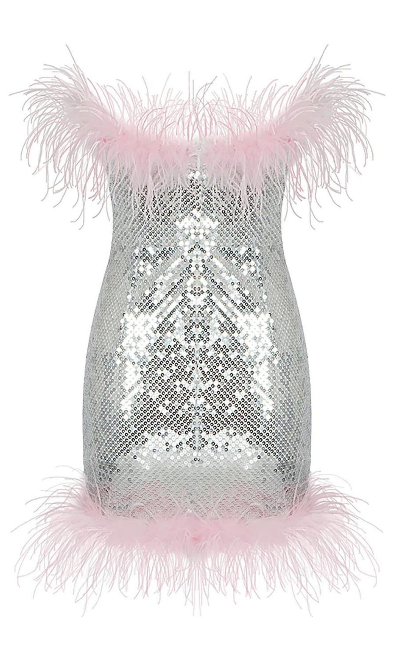 STRAP SILVER SEQUIN FEATHER MINI DRESS Dresses styleofcb 