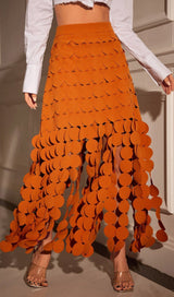 CIRCLE CUTOUT FRINGE SKIRT IN ORANGE