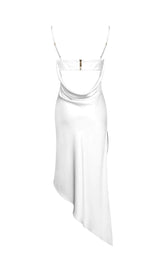 WHITE SATIN DRAPING MIDI DRESS