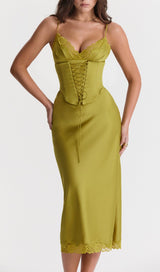 CHARTREUSE SATIN SLIP DRESS styleofcb 