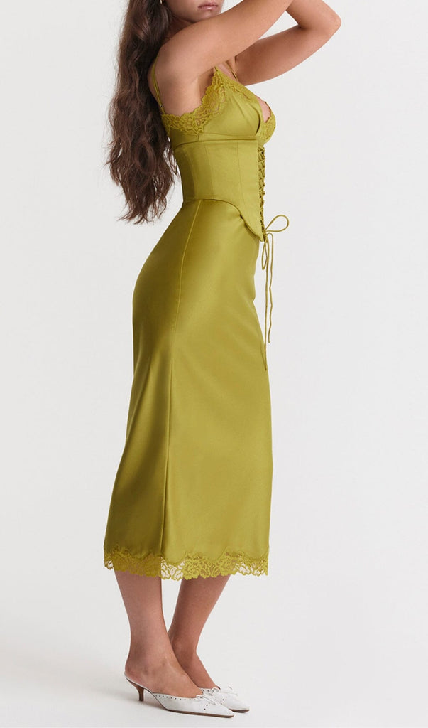 CHARTREUSE SATIN SLIP DRESS styleofcb 