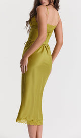 CHARTREUSE SATIN SLIP DRESS styleofcb 