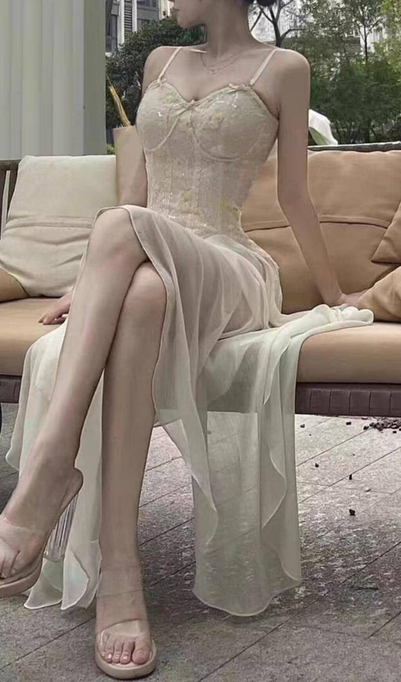 BANDAGE SATIN LACE MIDI DRESS IN WHITE Dresses styleofcb 