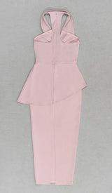 APPLIQUÉD BANDAGE MIDII DRESS IN PALE PINK