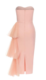 ASYMMETRICAL CORSET MIDI DRESS IN PINK