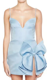 BABY BLUE CRYSTAL BOW MINI DRESS