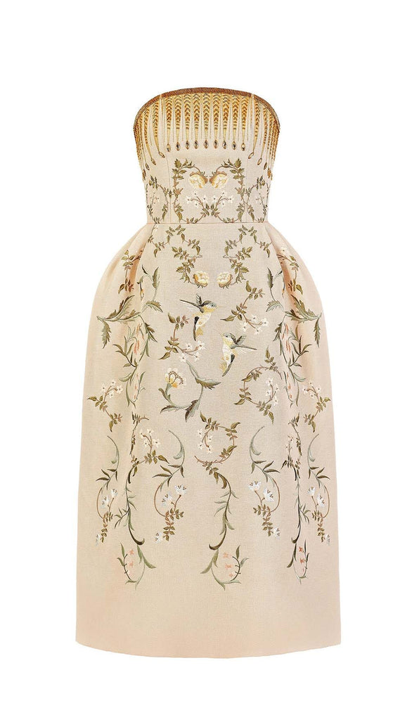 BANDEAU PRINTED JUNGLE MIDI DRESS IN BEIGE DRESS STYLE OF CB 